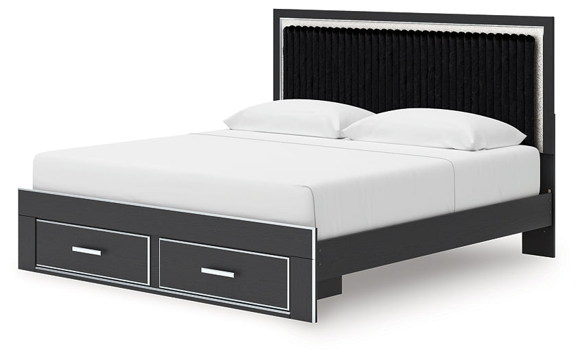 Zuraleus Black King Upholstered Panel Storage Bed by Ashley at Eve Furniture