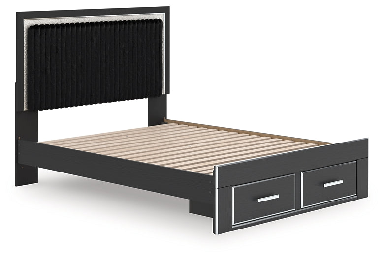 Zuraleus Black Queen Upholstered Panel Storage Bed by Ashley at Eve Furniture