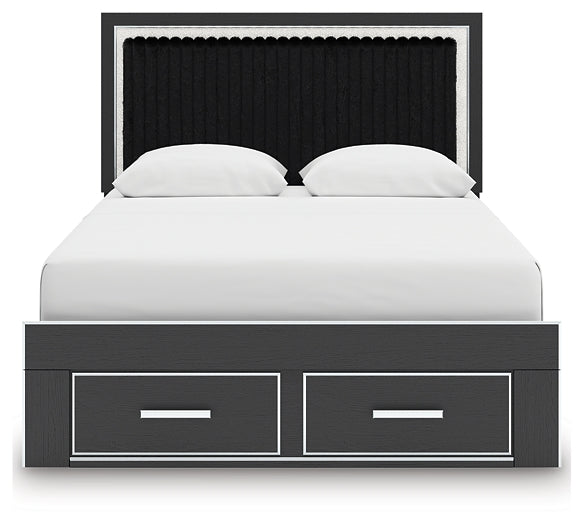 Zuraleus Black Queen Upholstered Panel Storage Bed by Ashley at Eve Furniture