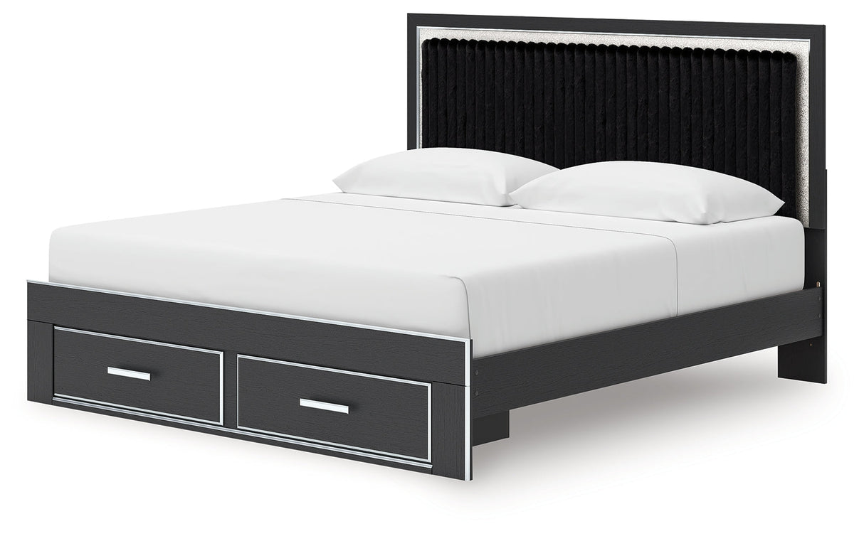Zuraleus Black Upholstered Storage Panel Bedroom Set with 2 Footboard Drawers by Ashley at Eve Furniture