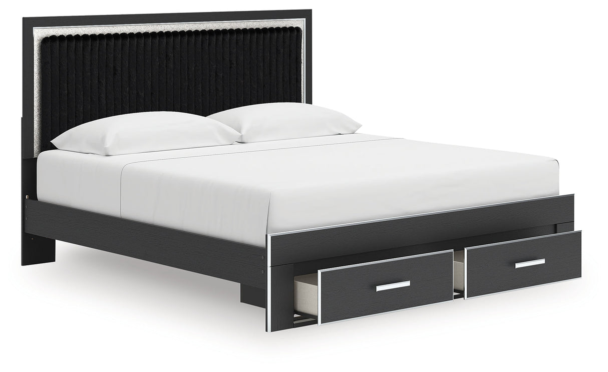 Zuraleus Black Upholstered Storage Panel Bedroom Set with 2 Footboard Drawers by Ashley at Eve Furniture