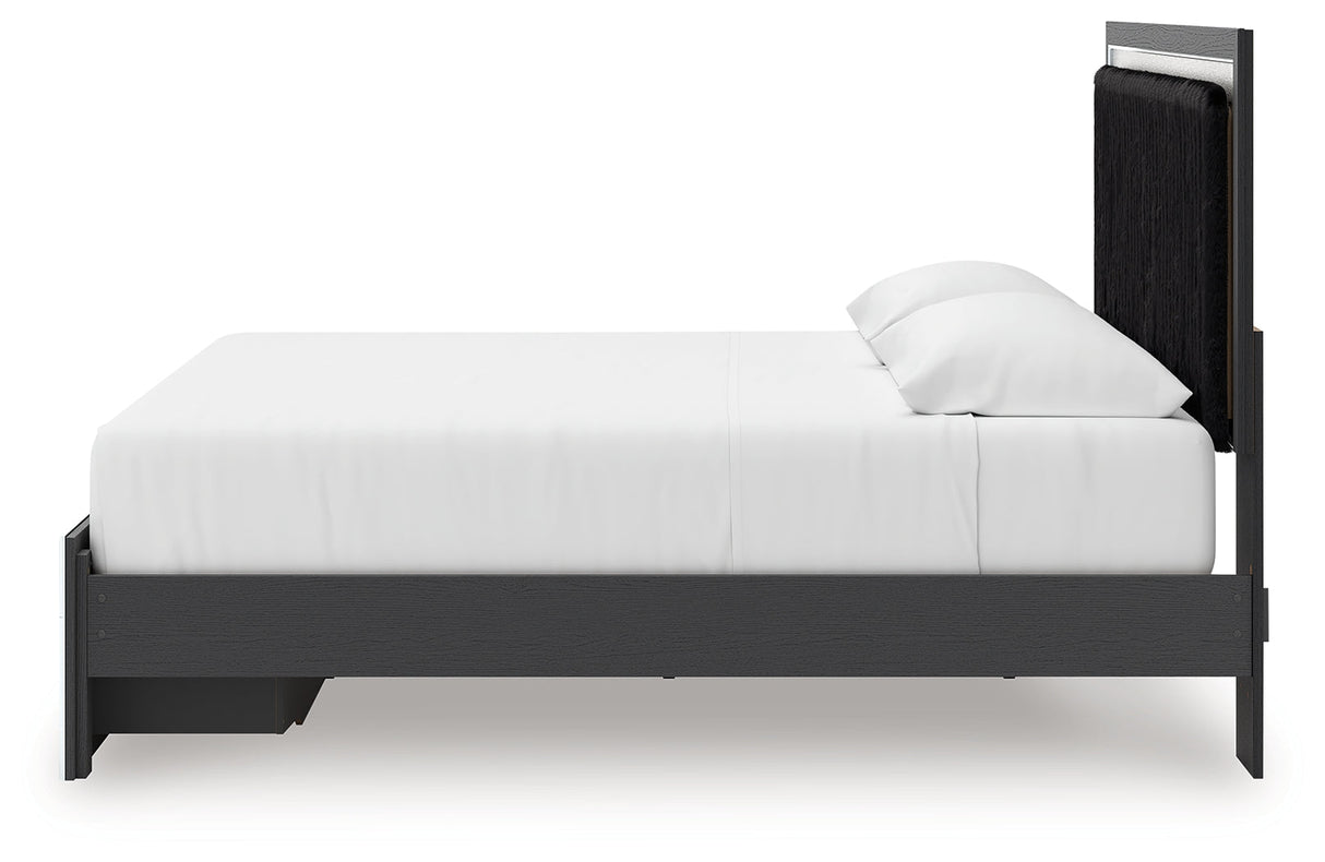 Zuraleus Black Upholstered Storage Panel Bedroom Set with 2 Footboard Drawers by Ashley at Eve Furniture