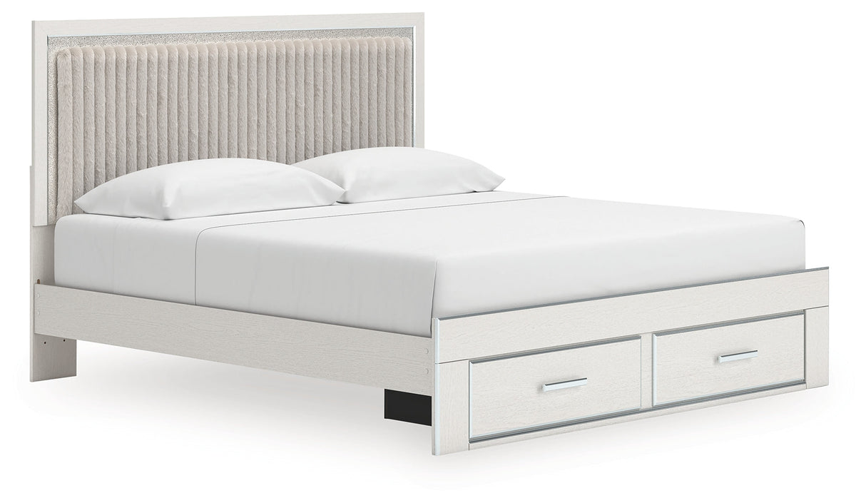 Zuraleus White Upholstered Storage Panel Bedroom Set with 2 Footboard Drawers by Ashley at Eve Furniture