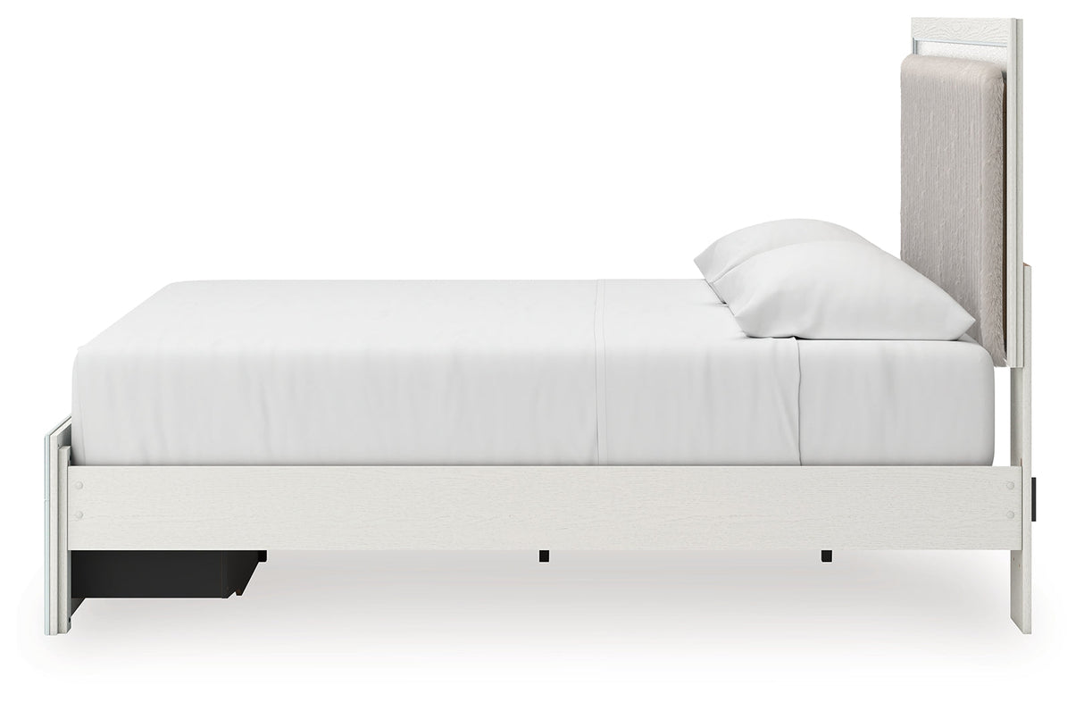 Zuraleus White Upholstered Storage Panel Bedroom Set with 2 Footboard Drawers by Ashley at Eve Furniture