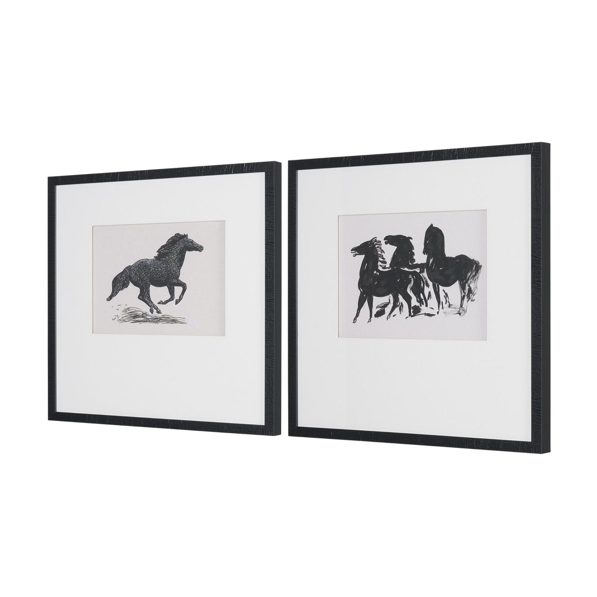 Zwarte Paarden (Set of 2) by Leo Gestel Hand-Embellished Framed Artwork Matted under Glass by Mercana at Eve Furniture