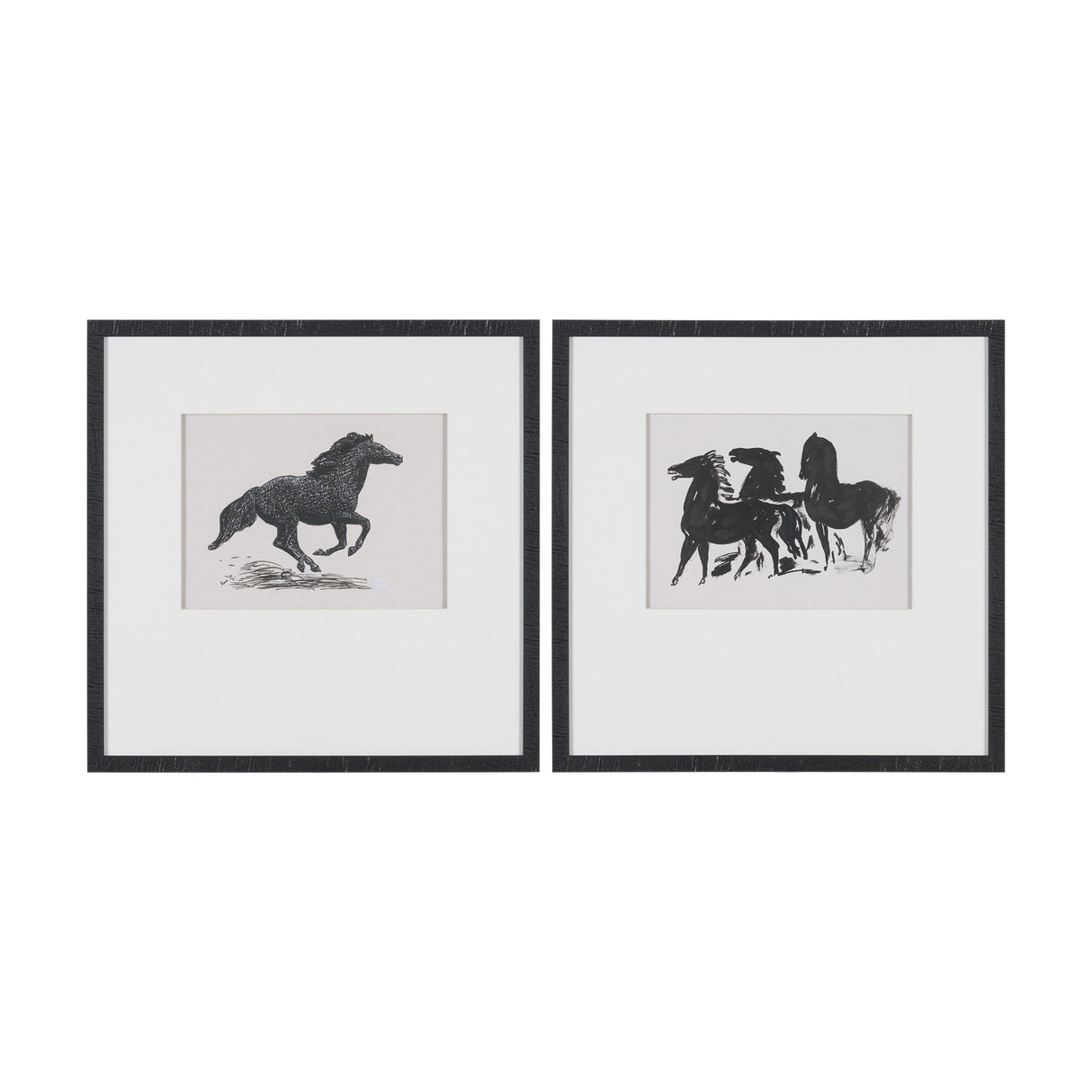 Zwarte Paarden (Set of 2) by Leo Gestel Hand-Embellished Framed Artwork Matted under Glass by Mercana at Eve Furniture