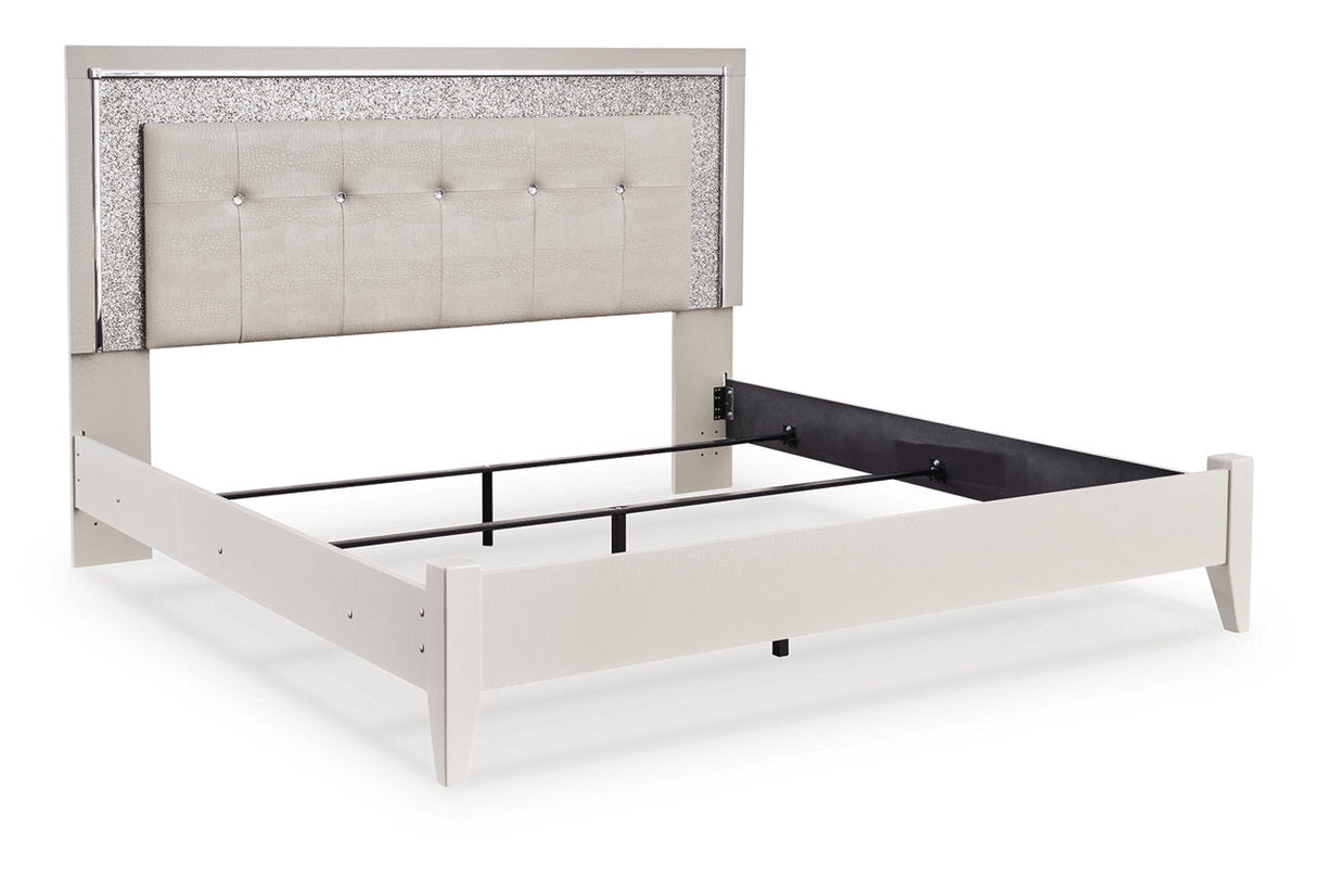 Zyniden Silver King LED Upholstered Panel Bed by Ashley at Eve Furniture