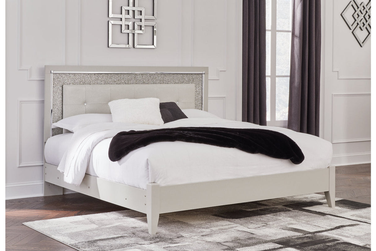 Zyniden Silver King LED Upholstered Panel Bed by Ashley at Eve Furniture