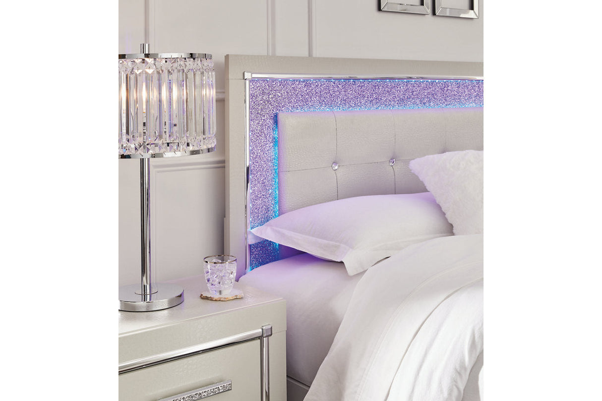 Zyniden Silver King LED Upholstered Panel Bed by Ashley at Eve Furniture