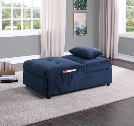 Garrell Blue Velvet Lift Top Storage Bench with Pull-out Bed