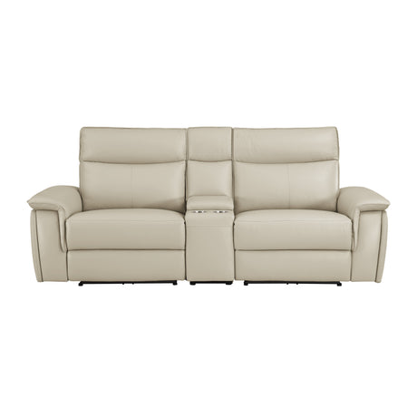 Maroni Taupe Leather Power Double Reclining Loveseat