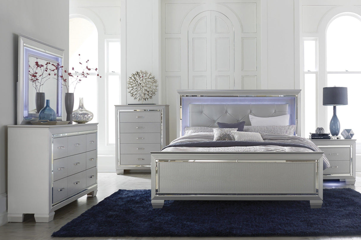 Allura Silver Full LED Upholstered Panel Bed by Homelegance at Eve Furniture