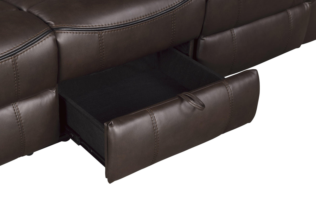Aram Dark Brown Faux Leather Double Reclining Sofa by Homelegance at Eve Furniture