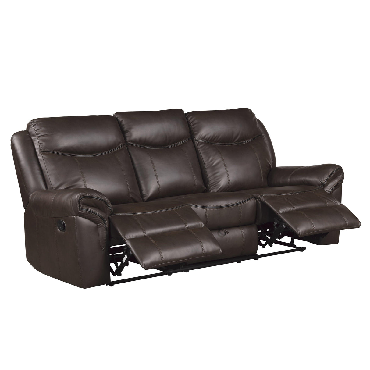 Aram Dark Brown Faux Leather Double Reclining Sofa by Homelegance at Eve Furniture