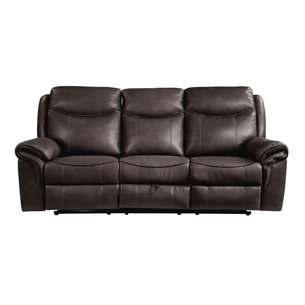 Aram Dark Brown Faux Leather Double Reclining Sofa by Homelegance at Eve Furniture