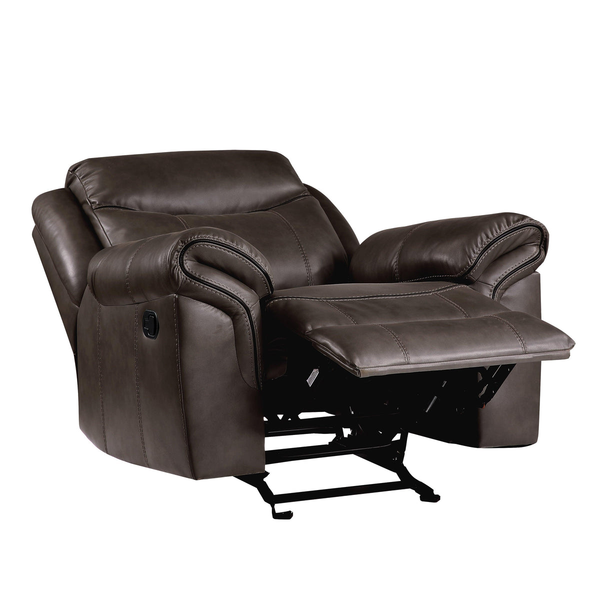 Aram Dark Brown Faux Leather Glider Reclining Chair by Homelegance at Eve Furniture