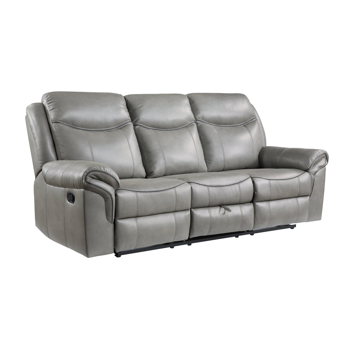 Aram Gray Faux Leather Double Reclining Sofa by Homelegance at Eve Furniture