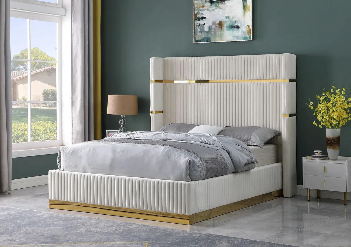 Aspen Cream Velvet King Platform Bed by New Era Innovations at Eve Furniture