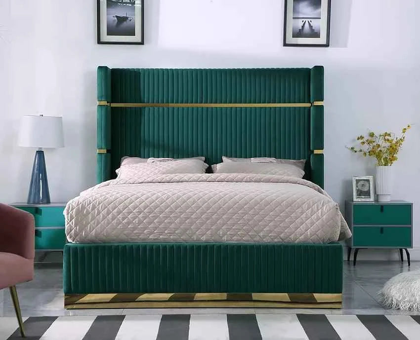 Aspen Green Velvet Queen Platform Bed by New Era Innovations at Eve Furniture
