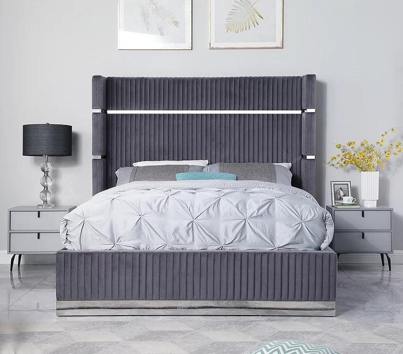 Aspen Grey Velvet Queen Platform Bed by New Era Innovations at Eve Furniture