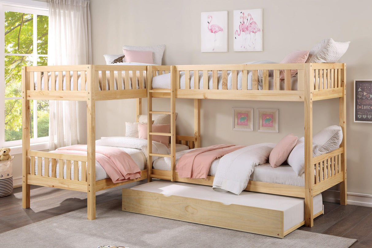 Bartly Pine Corner Bunk Bed with Twin Trundle by Homelegance at Eve Furniture