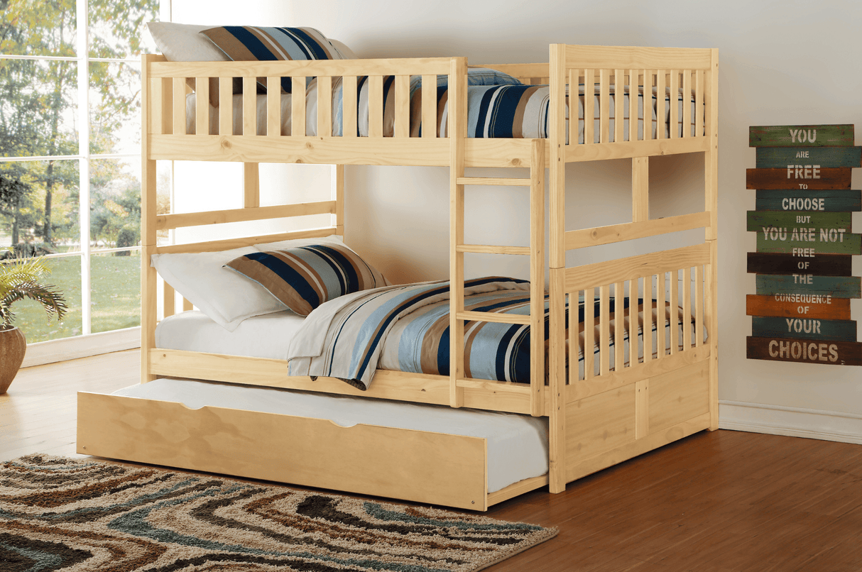 Bartly Pine Full/Full Bunk Bed with Twin Trundle by Homelegance at Eve Furniture