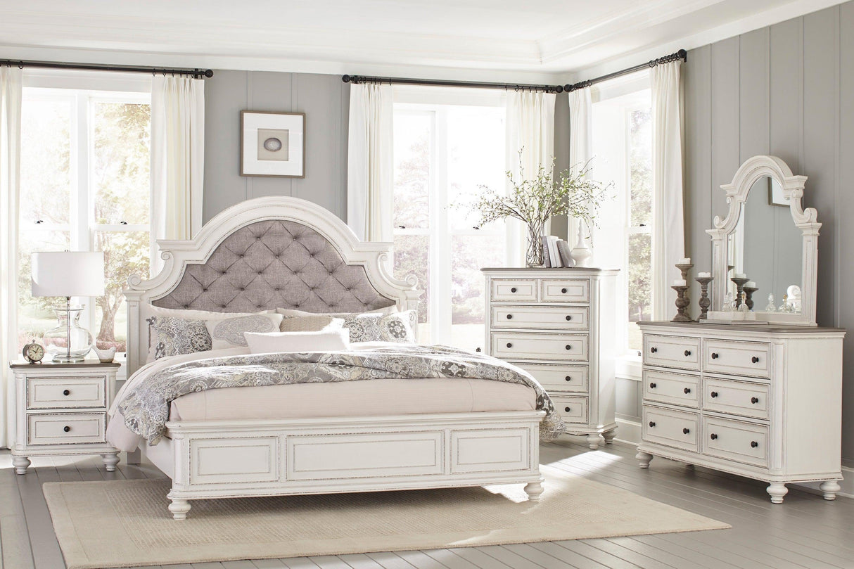 Baylesford Antique White Queen Upholstered Panel Bed by Homelegance at Eve Furniture