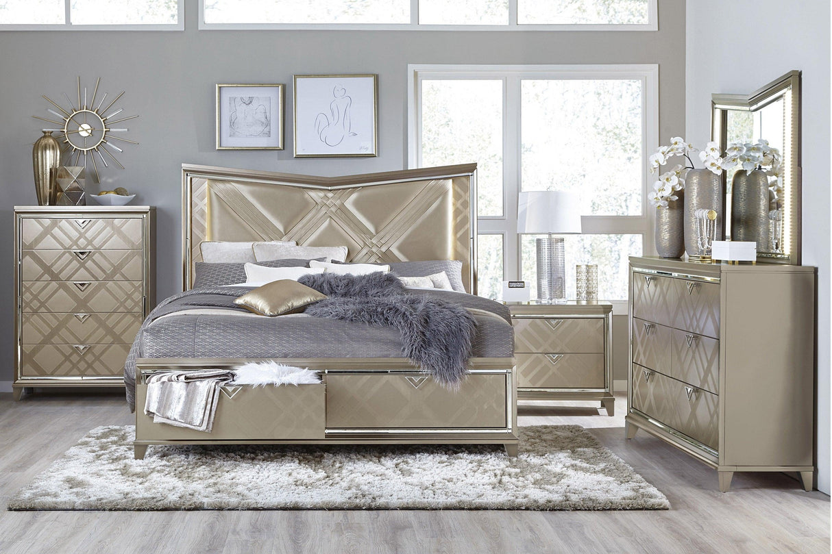 Bijou Champagne King LED Upholstered Storage Platform Bed by Homelegance at Eve Furniture