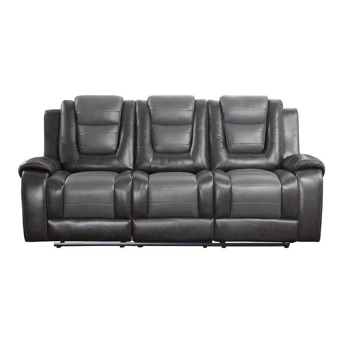 Briscoe Gray Reclining Sofa With Drop Down Table by Homelegance at Eve Furniture