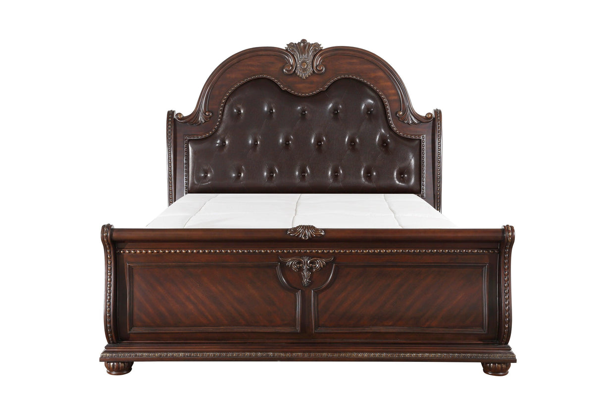 Cavalier Dark Cherry King Upholstered Sleigh Bed by Homelegance at Eve Furniture