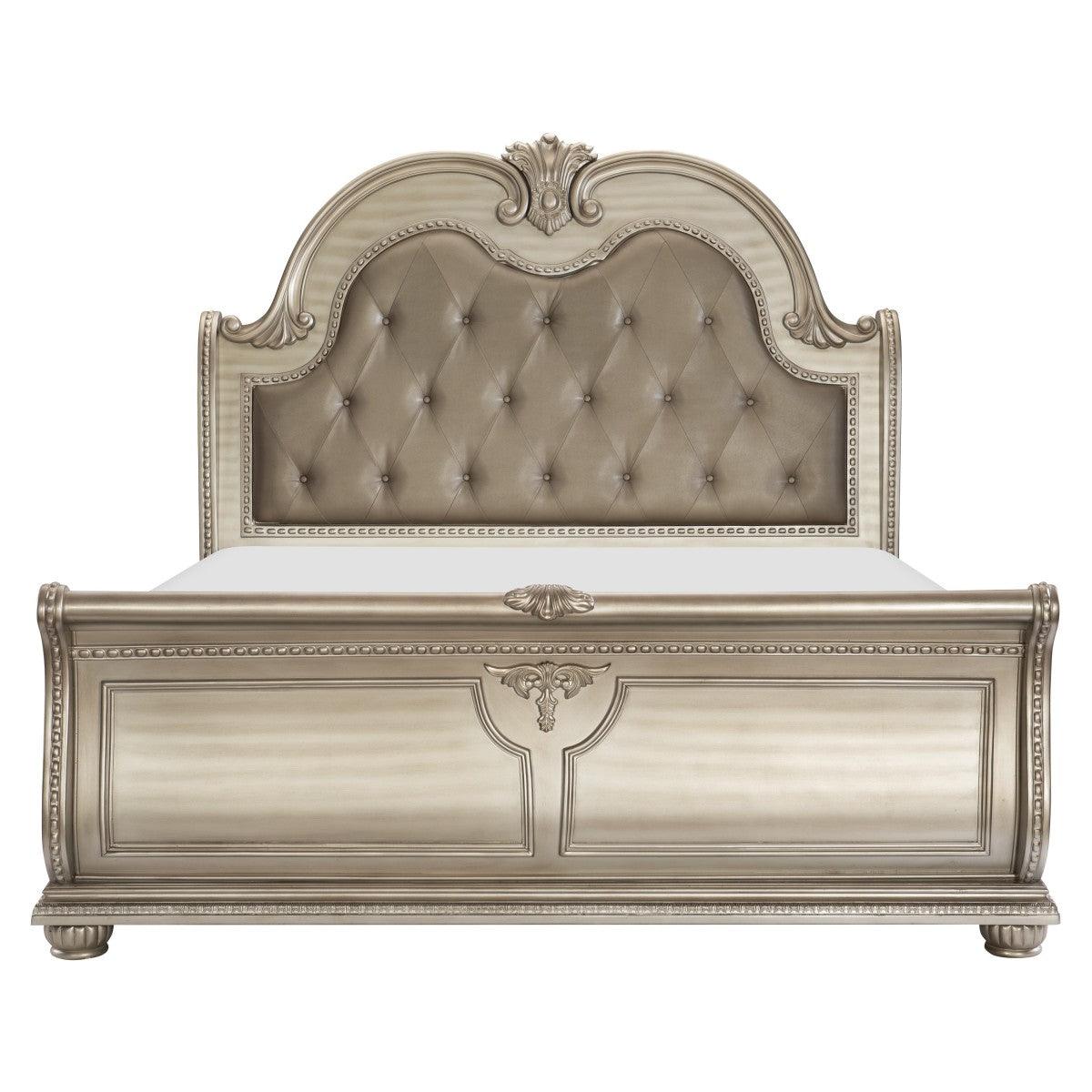 Cavalier Silver Queen Upholstered Sleigh Bed by Homelegance at Eve Furniture