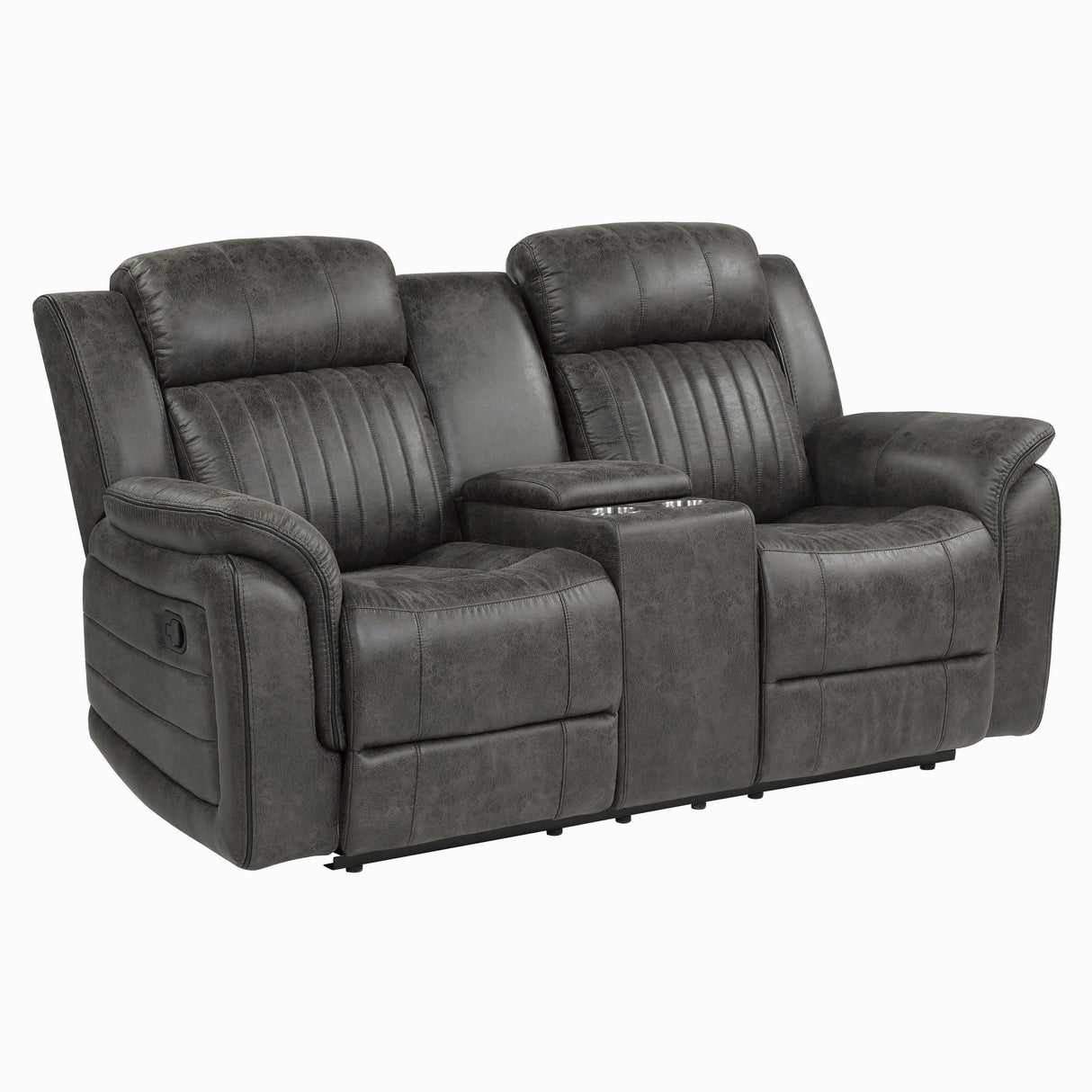 Centeroak Brownish Gray Double Reclining Loveseat with Center Console by Homelegance at Eve Furniture