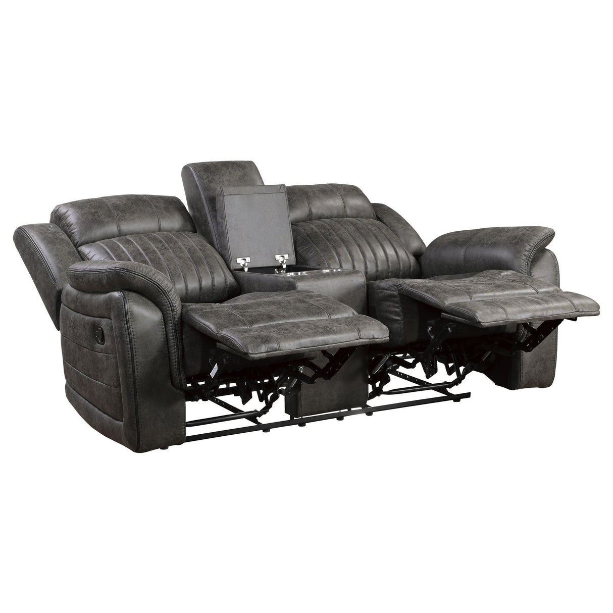 Centeroak Brownish Gray Double Reclining Loveseat with Center Console by Homelegance at Eve Furniture
