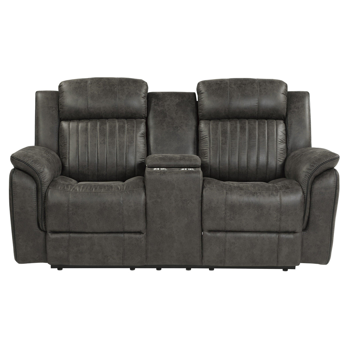 Centeroak Brownish Gray Double Reclining Loveseat with Center Console by Homelegance at Eve Furniture