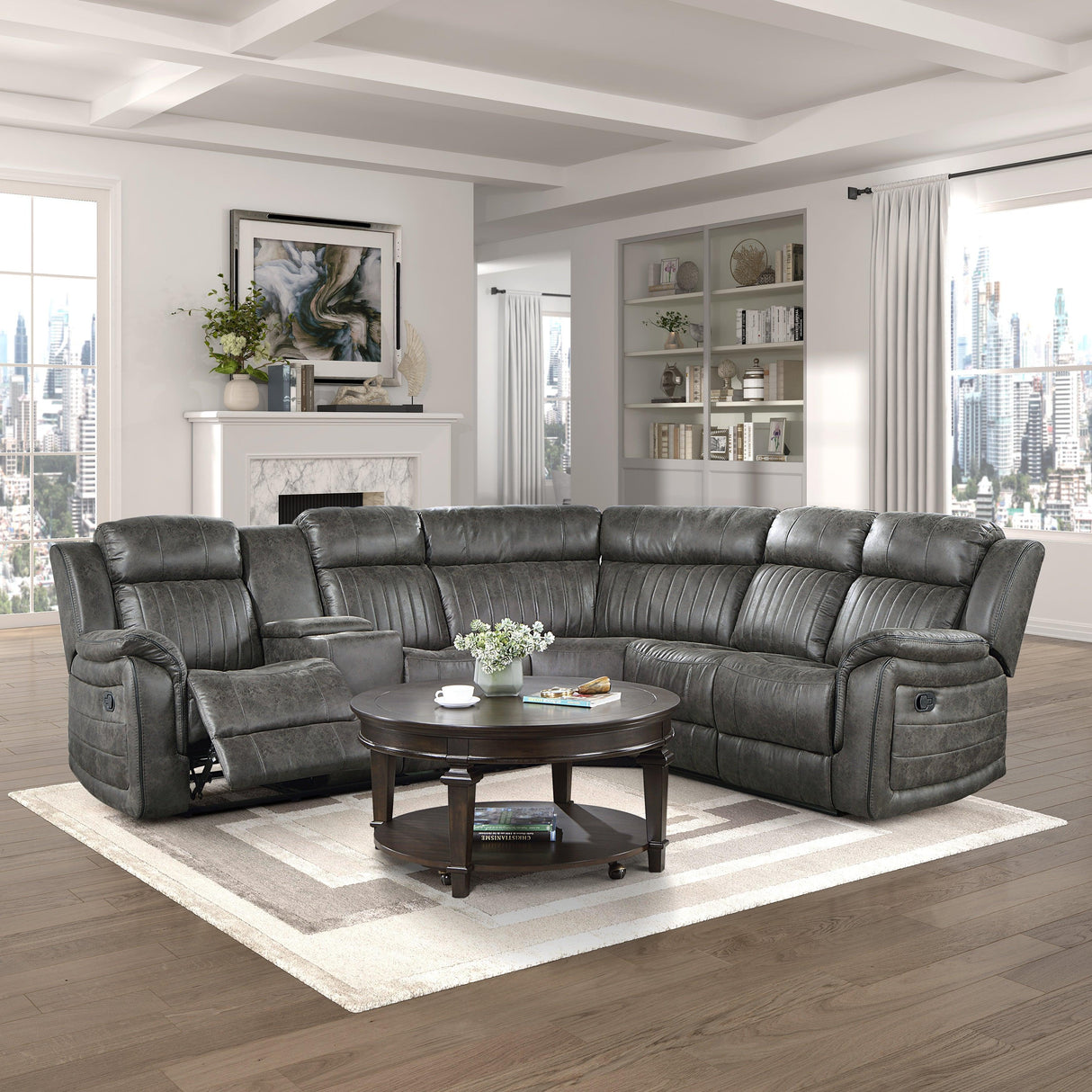 Centeroak Brownish Gray Reclining Sectional by Homelegance at Eve Furniture