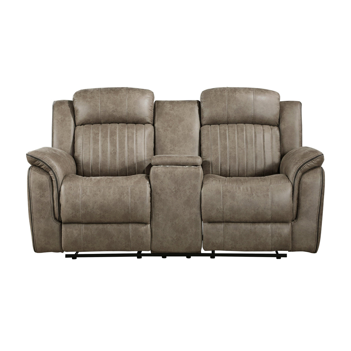 Centeroak Sandy Brown Double Reclining Loveseat with Center Console by Homelegance at Eve Furniture