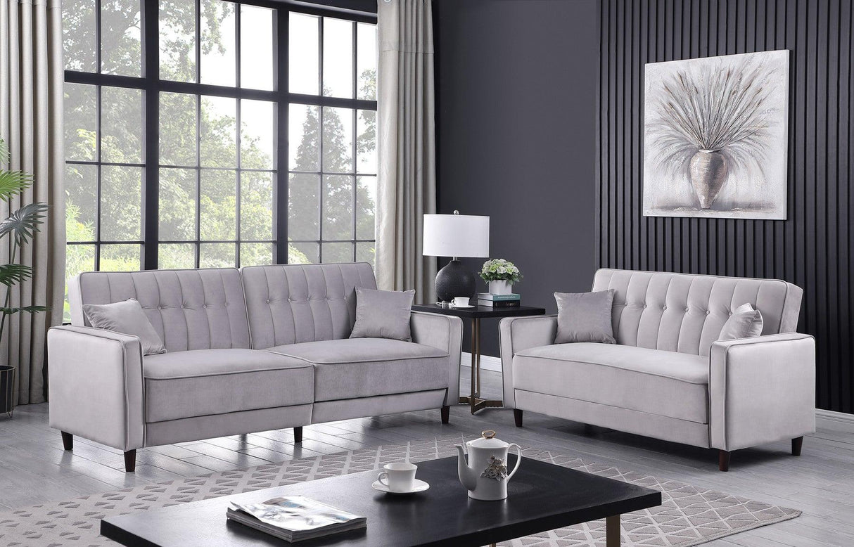 Cozy Grey Adjustable Bed Sofa And Loveseat by New Era Innovations at Eve Furniture