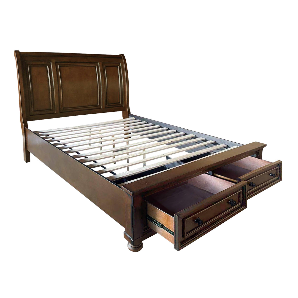 Cumberland Brown Cherry King Sleigh Storage Platform Bed by Homelegance at Eve Furniture