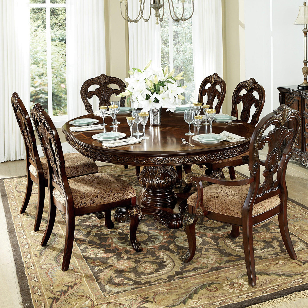 Deryn Park Cherry Extendable Round/Oval Dining Table by Homelegance at Eve Furniture