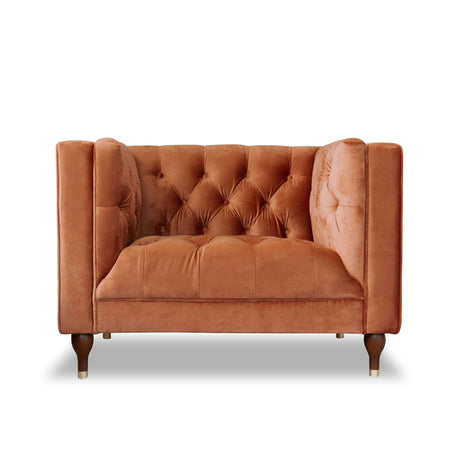 Evelyn Mid-Century Modern Tufted Back Velvet Lounge Chair Burnt Orange
