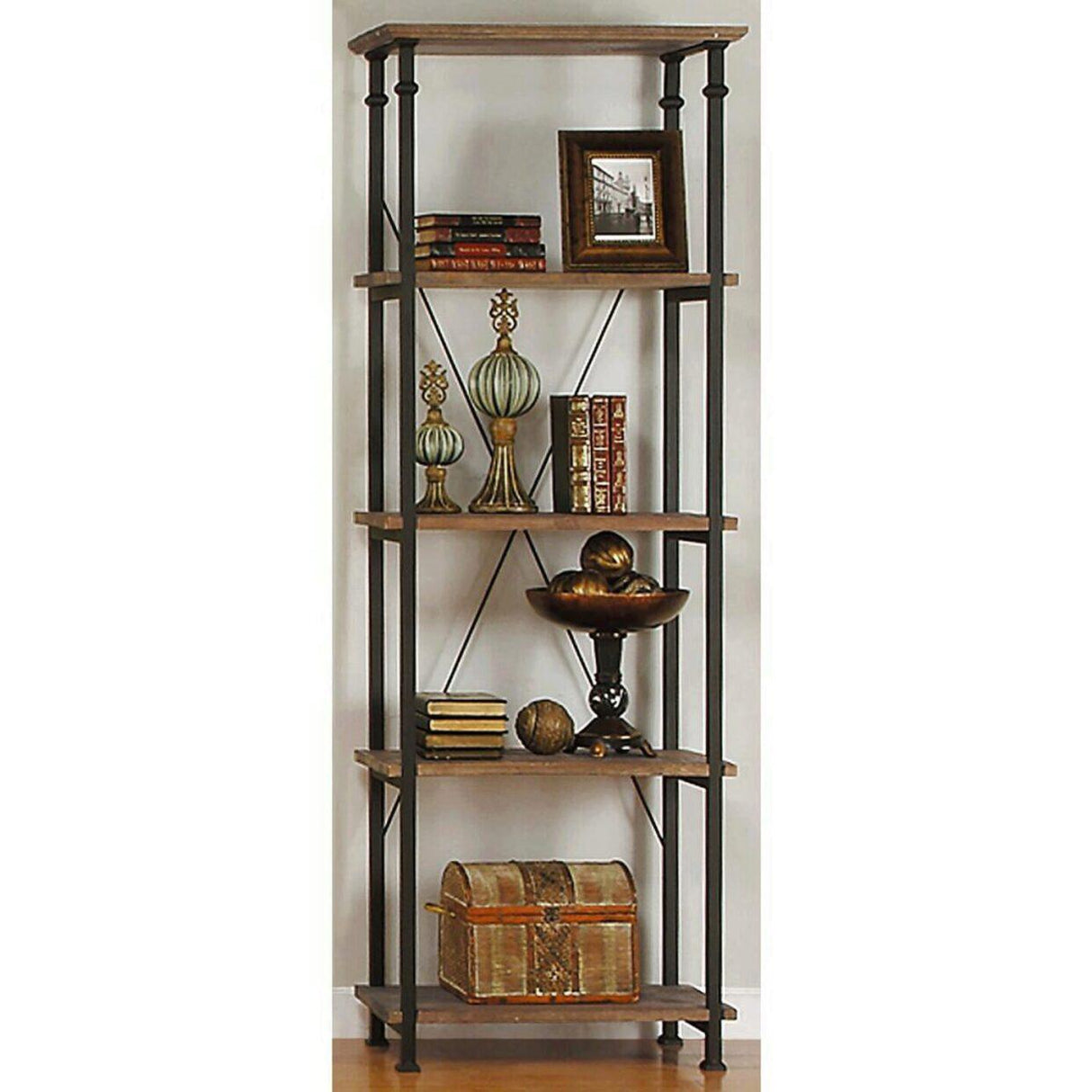 Factory Rustic Poplar & Metal Bookcase by Homelegance at Eve Furniture