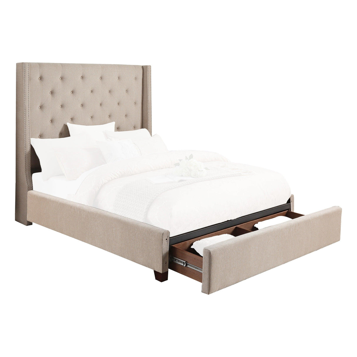 Fairborn Beige Full Upholstered Storage Platform Bed by Homelegance at Eve Furniture