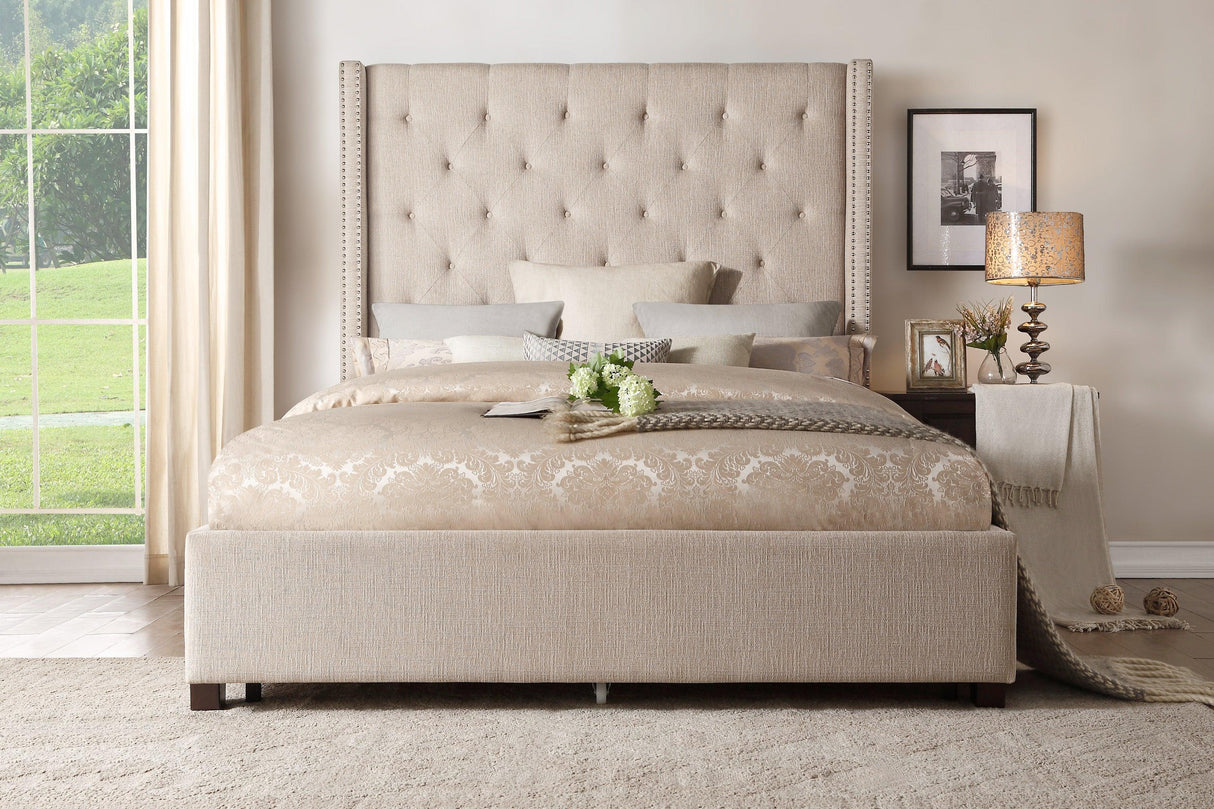 Fairborn Beige King Upholstered Storage Platform Bed by Homelegance at Eve Furniture