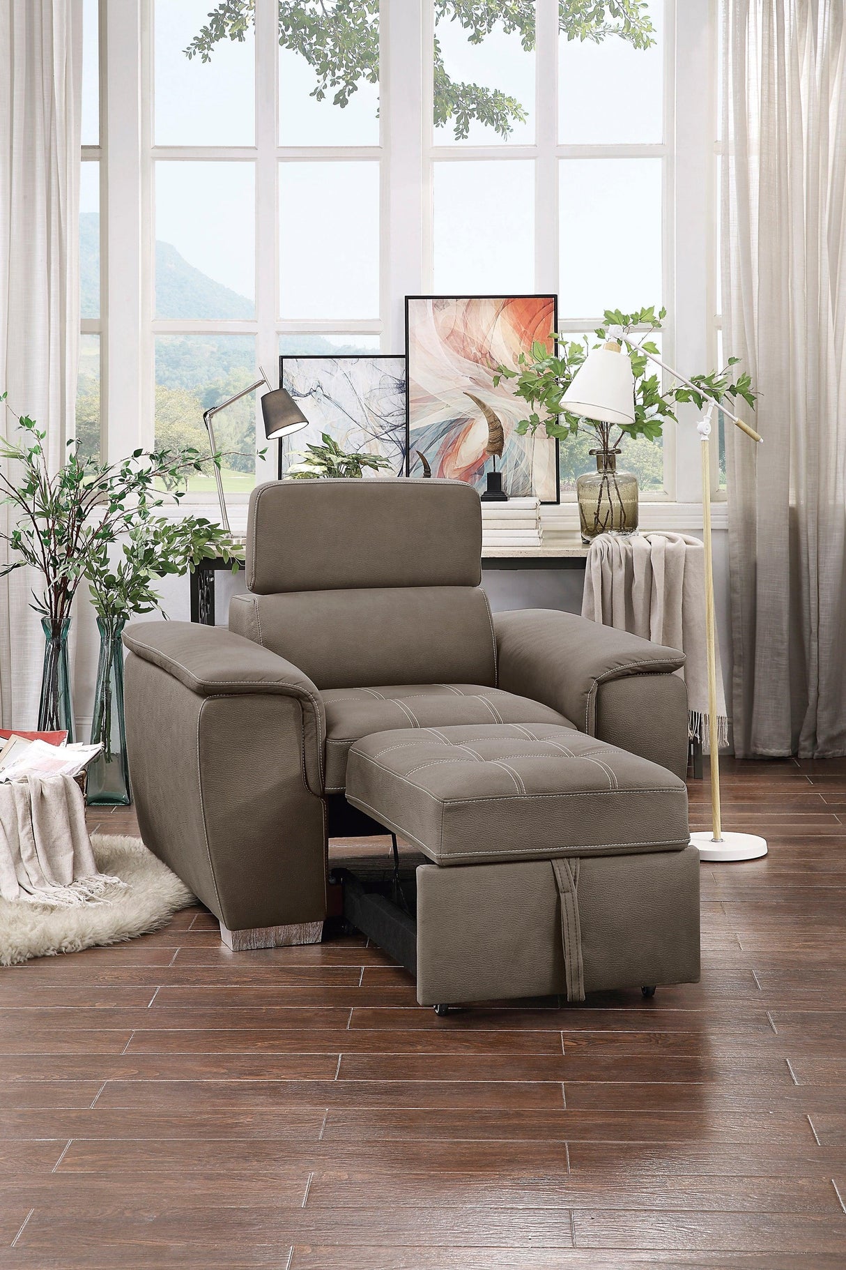 Ferriday Taupe Chair with Pull-out Ottoman by Homelegance at Eve Furniture