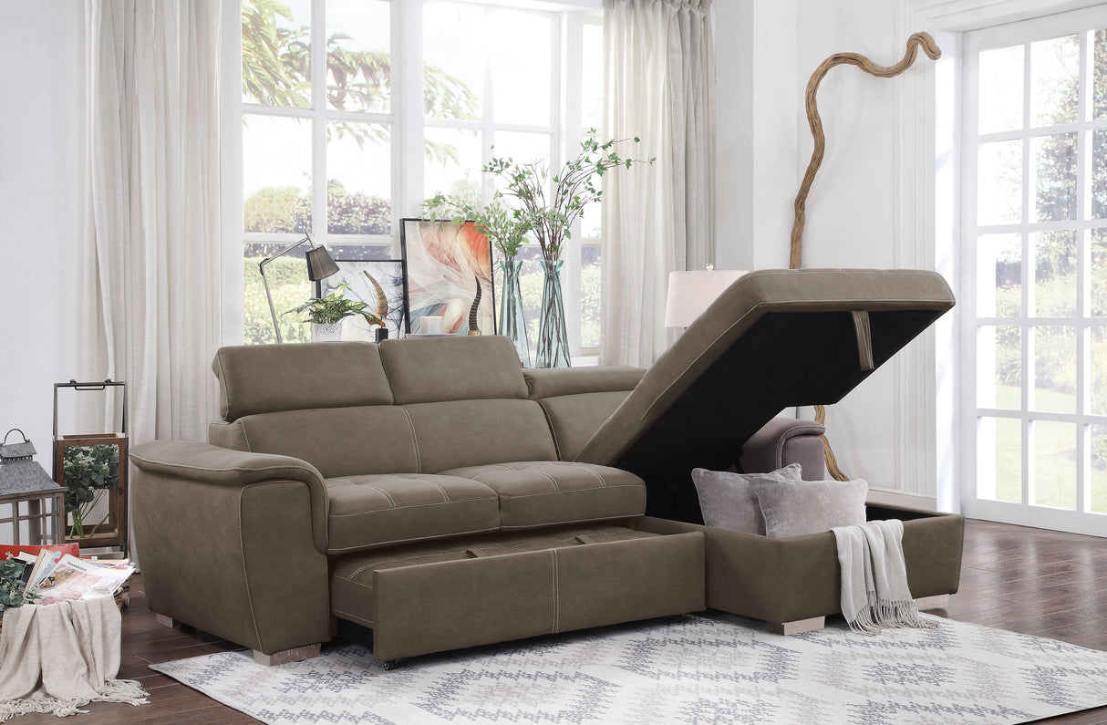 Ferriday Taupe Storage Sleeper Sectional by Homelegance at Eve Furniture