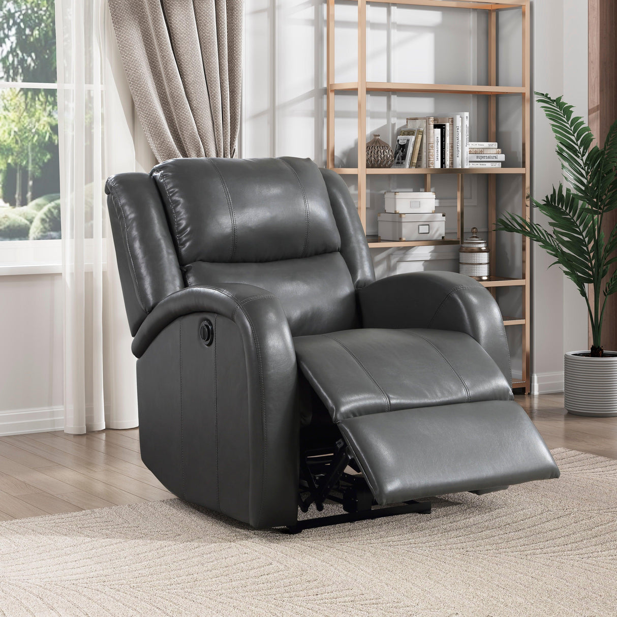 Foxcroft Gray Faux Leather Power Reclining Chair by Homelegance at Eve Furniture