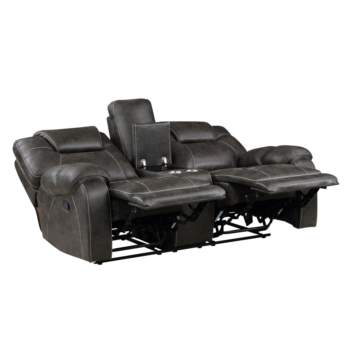 Gainesville Chocolate Double Reclining Loveseat with Center Console by Homelegance at Eve Furniture