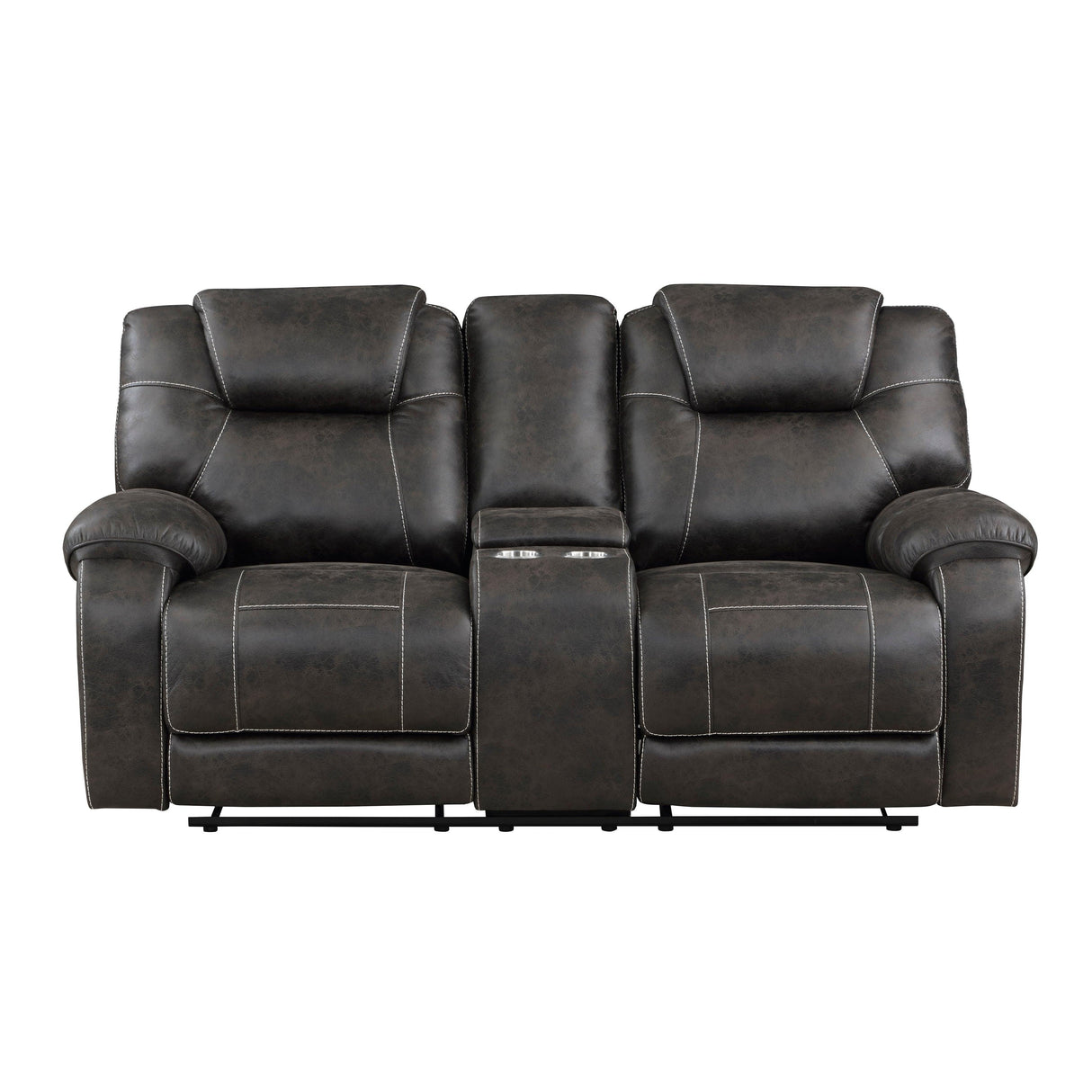 Gainesville Chocolate Double Reclining Loveseat with Center Console by Homelegance at Eve Furniture
