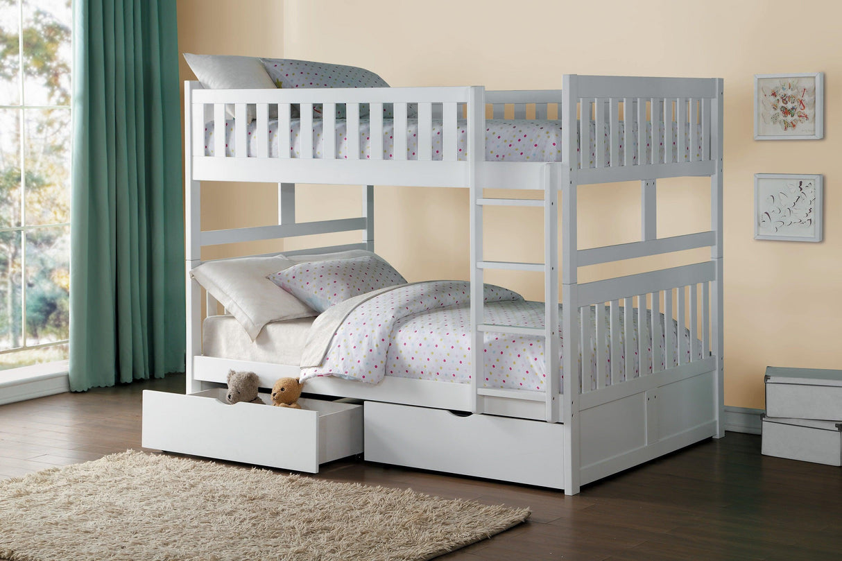 Galen White Full/Full Bunk Bed with Storage Boxes by Homelegance at Eve Furniture