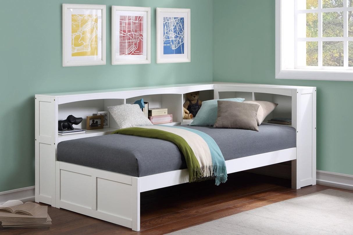 Galen White Twin Bookcase Corner Bed by Homelegance at Eve Furniture